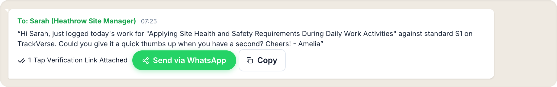 Authentic iOS WhatsApp supervisor confirmation card